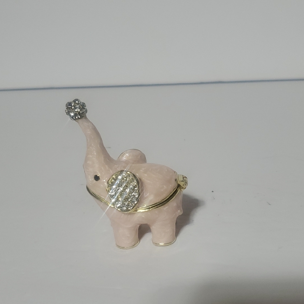 Pink Elephant Trinket Box With Gold And Silver Accents - Picture 3 of 7